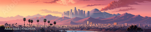 Los Angeles city, USA panorama view cartoon stye