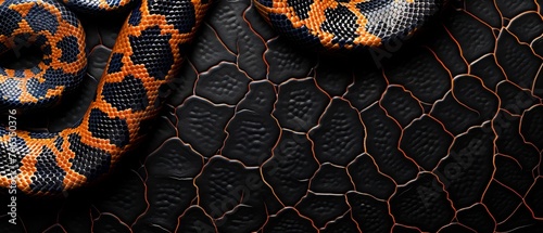  A macro image of a snake's skin, showing two contrasting colors on its top and bottom sides