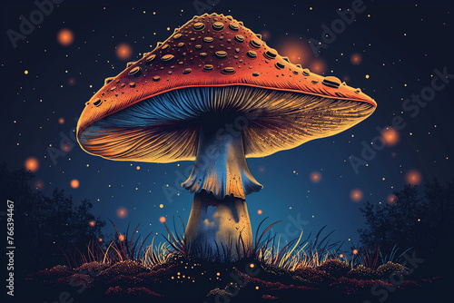 Fly Agaric (Amanita muscaria) in illustration style on white background