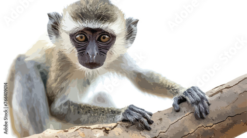 Young vervet monkey sitting on a tree branch looking