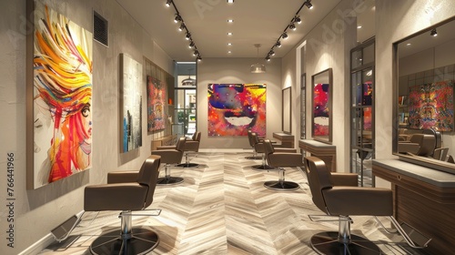 Design a salon that doubles as an art gallery, featuring rotating exhibitions from local artists, 