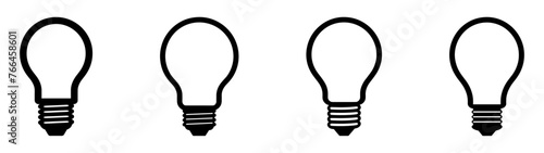 Bulb lamp icons set. Editable stroke.