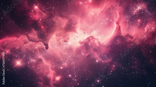 Pink galaxy background with twinkling stars and cosmic clouds, transporting viewers to a celestial realm.
