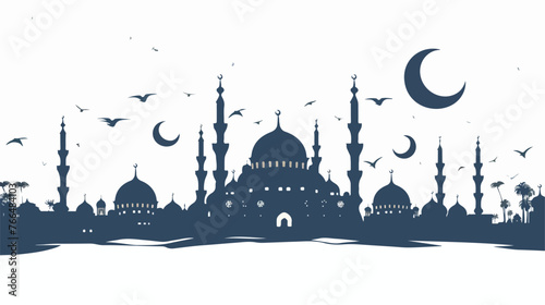 Ramadan background mosque silhouette card flat vector