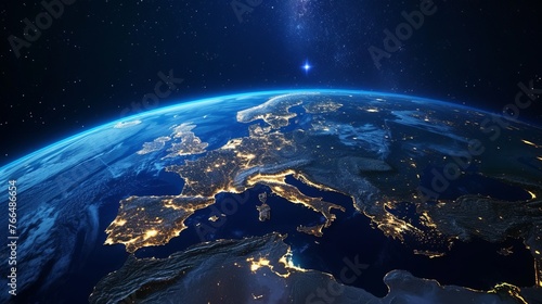 Earth from space showing Europe and Africa at night