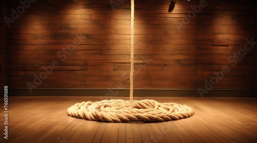 rope art installation in a wooden room
