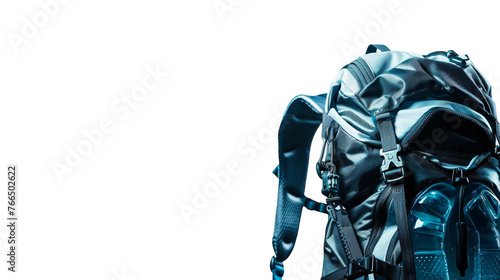 A vibrant blue backpack stands out against a crisp white background