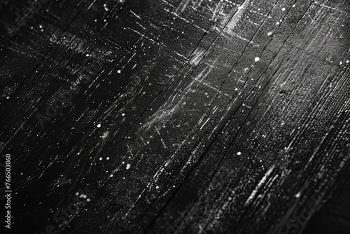 Black wooden background with white spots and scratches
