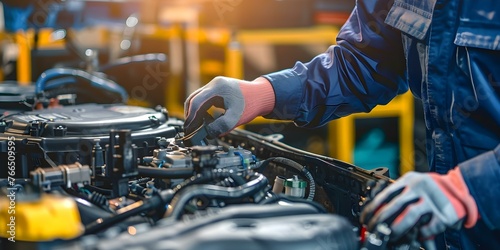Inspecting Car Battery Maintenance and Repair Service by Auto Technician. Concept Car Battery Inspection, Maintenance Tips, Repair Service, Auto Technician Insights