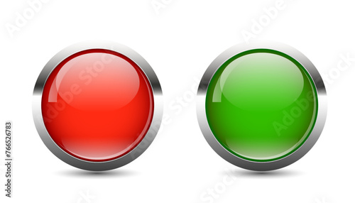 Red and green round button. set on white background for website or your design. Vector graphics
