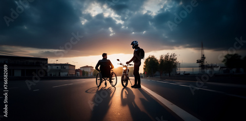 concept of a wheelchair motorcyclist wearing a helmet. Injuries and deaths among motorcyclists