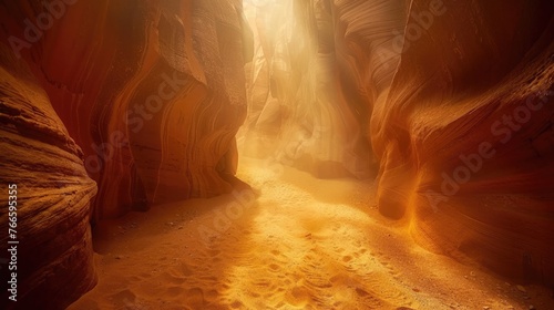 Warm tones of Antelope Canyon illuminated by a sunbeam, with a focus on texture and shadow