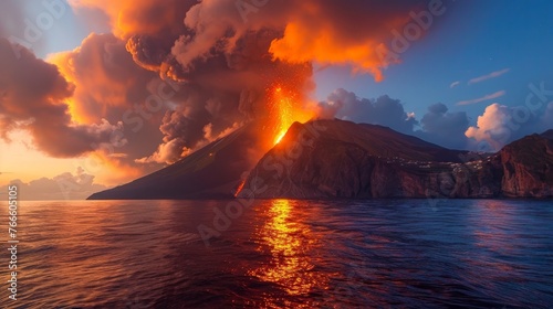 Stromboli, a volcano, is part of the Aeolian Islands.