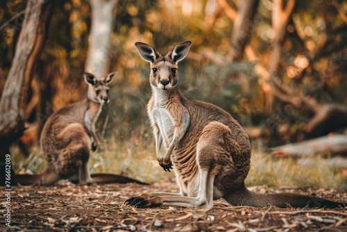 Australian kangaroos in natural wildlife habitat, iconic marsupials
