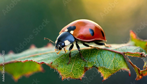 Macro photo of a ladybird resting on a leaf