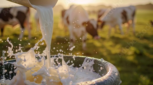 Farm Fresh Milk Professional captures of milk being collected from dairy cows on the farm emphasizing the freshness qu AI generated illustration