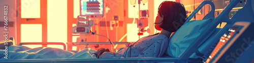 Kidney Failure Patient: A person on dialysis in a hospital bed, awaiting a kidney transplant or long-term treatment 