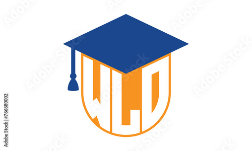 WLO initial letter academic logo design vector template. school college logo, university logo, graduation cap logo, institute logo, educational logo, library logo, teaching logo, book shop, varsity