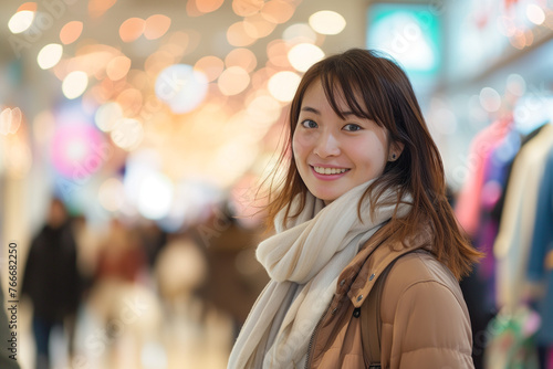 ショッピングセンターで買い物をしている日本人女性「AI生成画像」