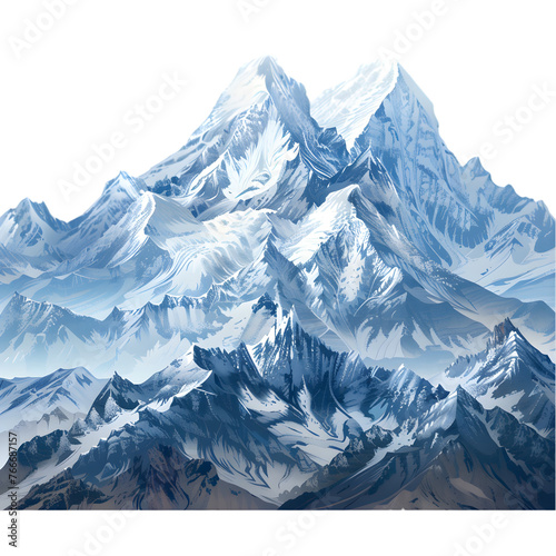 Majestic mountain peaks with snow-capped summits isolated on transparent background 