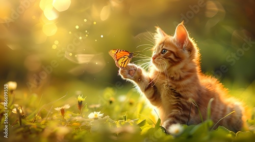 cat playing with butterfly