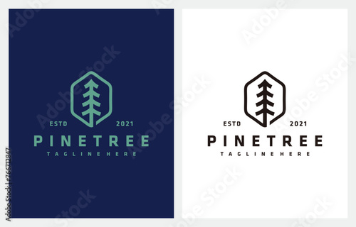 Pine Trees Forest vintage hipster line art minimalist logo design vector