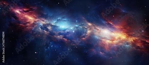 Captivating view of a distant galaxy adorned with shimmering stars and colorful nebulas suspended in the depths of space