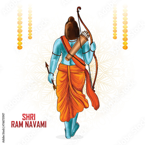 Shri ram navami with bow an arrow card background