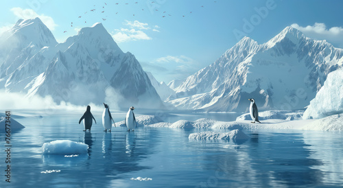 Penguins on Antarctic Peninsula in Antarctica