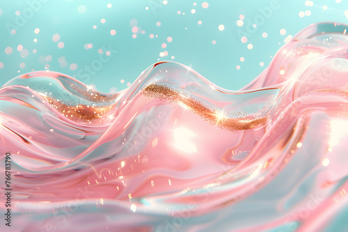 パステルカラーのティファニーブルーとピンク色の波模様の背景