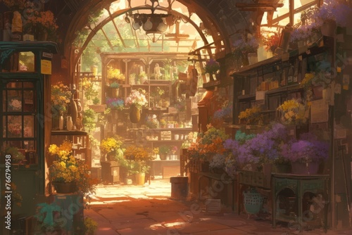 Flowershop, anime wallpaper, manga, art