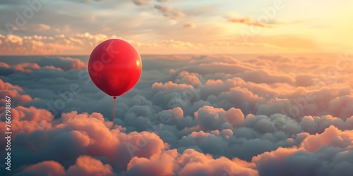A Solitary Balloon Ascending Through Ethereal Clouds at Dazzling Sunset