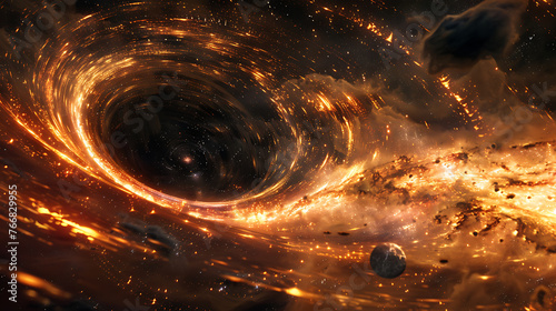 Black Hole in Space Captivating and High-Resolution Illustration Depicting the Phenomenal Power and Gravity of a Celestial Singularity. Generative AI illustration 