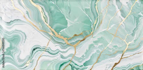 Generative AI wave of mint marble gold