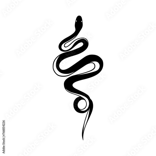 The snake icon. A black silhouette of a snake with its tongue sticking out. A viper in a beautiful pose. The symbol of the Chinese calendar 2025, 2037, 2049, 2061, 2073. Vector illustration.