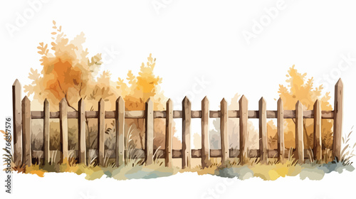 Watercolor Rustic Fence Flat vector 