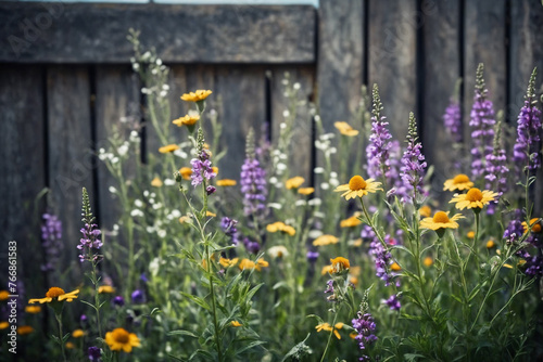 A floral arrangement of wildflowers arranged vertically along a wall or neatly arranged on a surface. Natural background