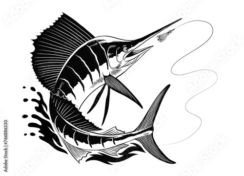 Big Atlantic Sailfish Catching Fishing Bait Illustration