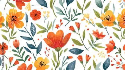 Vector Illustration of floral seamless pattern flat vector
