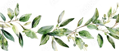 Watercolor Greenery border clipart, a mix of sage and olive branches, offering a rustic yet chic border, isolated on white, ideal for elegant branding
