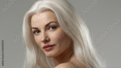 Natural beautiful woman with long white hair