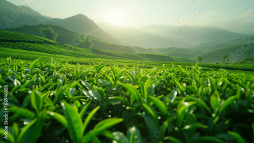 Tea Plantation in the morning at Chiang Rai Province, Thailand