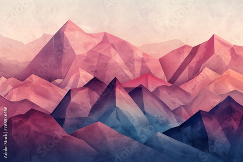 Abstract mountain range in shades of pink and blue