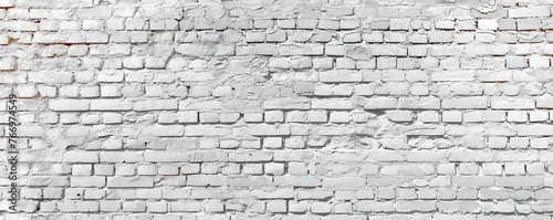 Old white brick wall background, wide panorama of masonry, Generative AI 