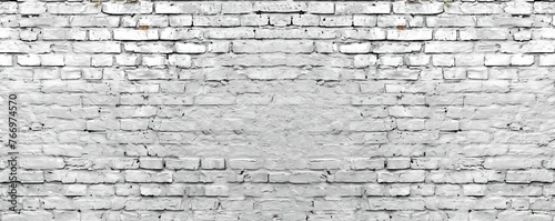 Old white brick wall background, wide panorama of masonry, Generative AI 