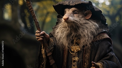 Whiskered rat wizard in enchanted forest ai generated character anthropomorphic