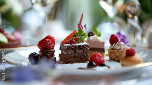 Luxury food service, appetisers and desserts served at a restaurant or formal dinner event in classic