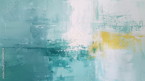 Contemporary Art, Aqua and Lemon Yellow, Abstract Painting with Copy Space
