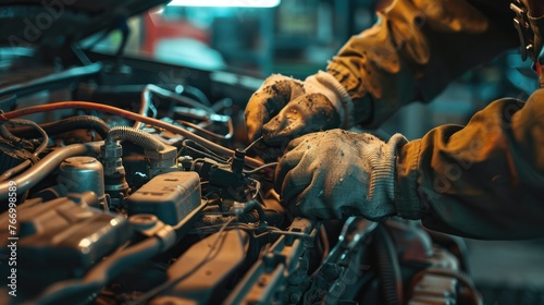 Professional Auto Service, Technician Hands at Work on Electrical