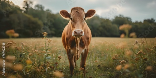 Peaceful Cow Grazing in Lush Countryside Meadow Simplicity and Nourishment